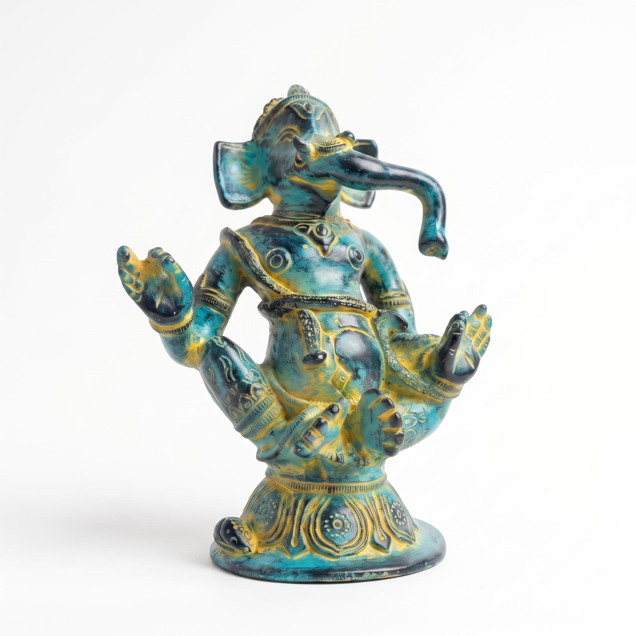 Brass Ganesha Idol | Blue Distress Finish | 5 Inch