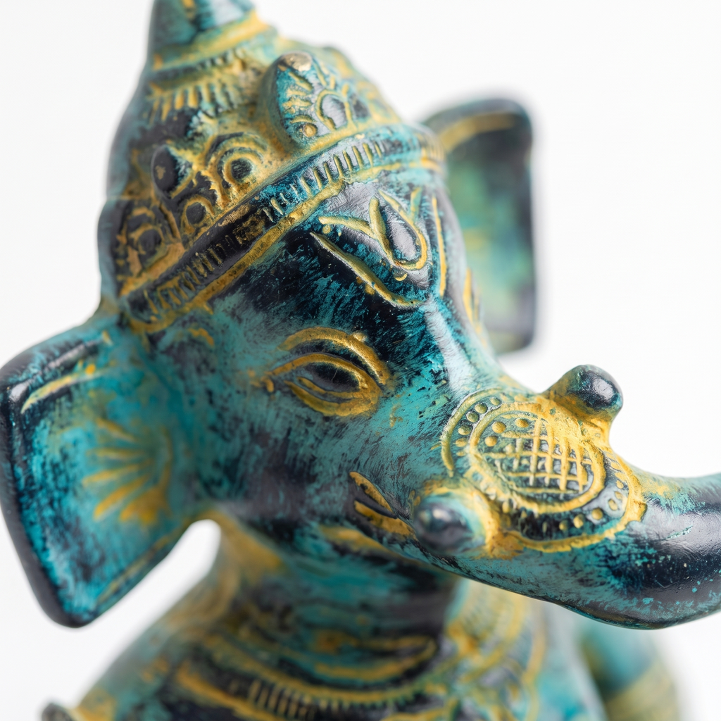Brass Ganesha Idol | Blue Distress Finish | 5 Inch