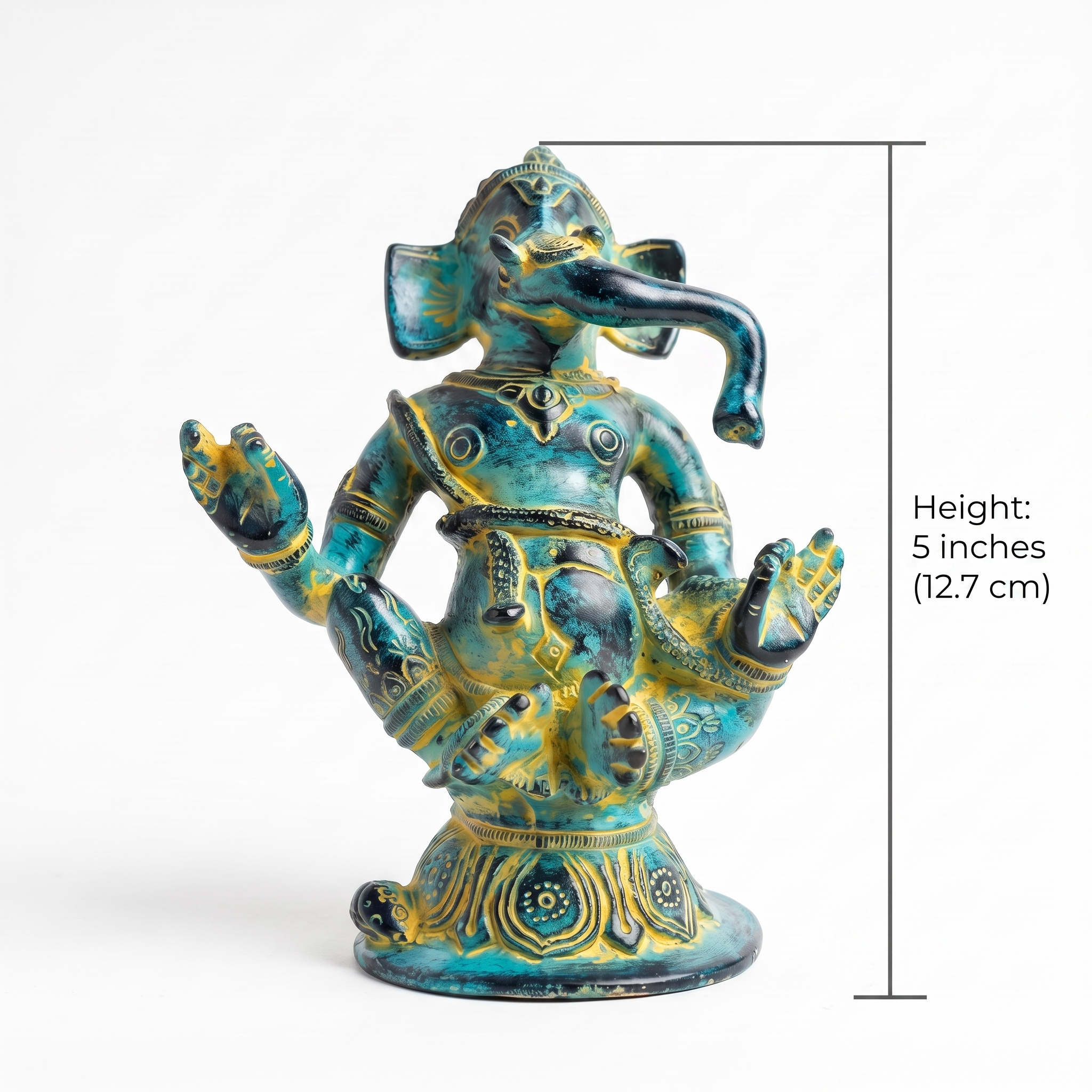 Brass Ganesha Idol | Blue Distress Finish | 5 Inch