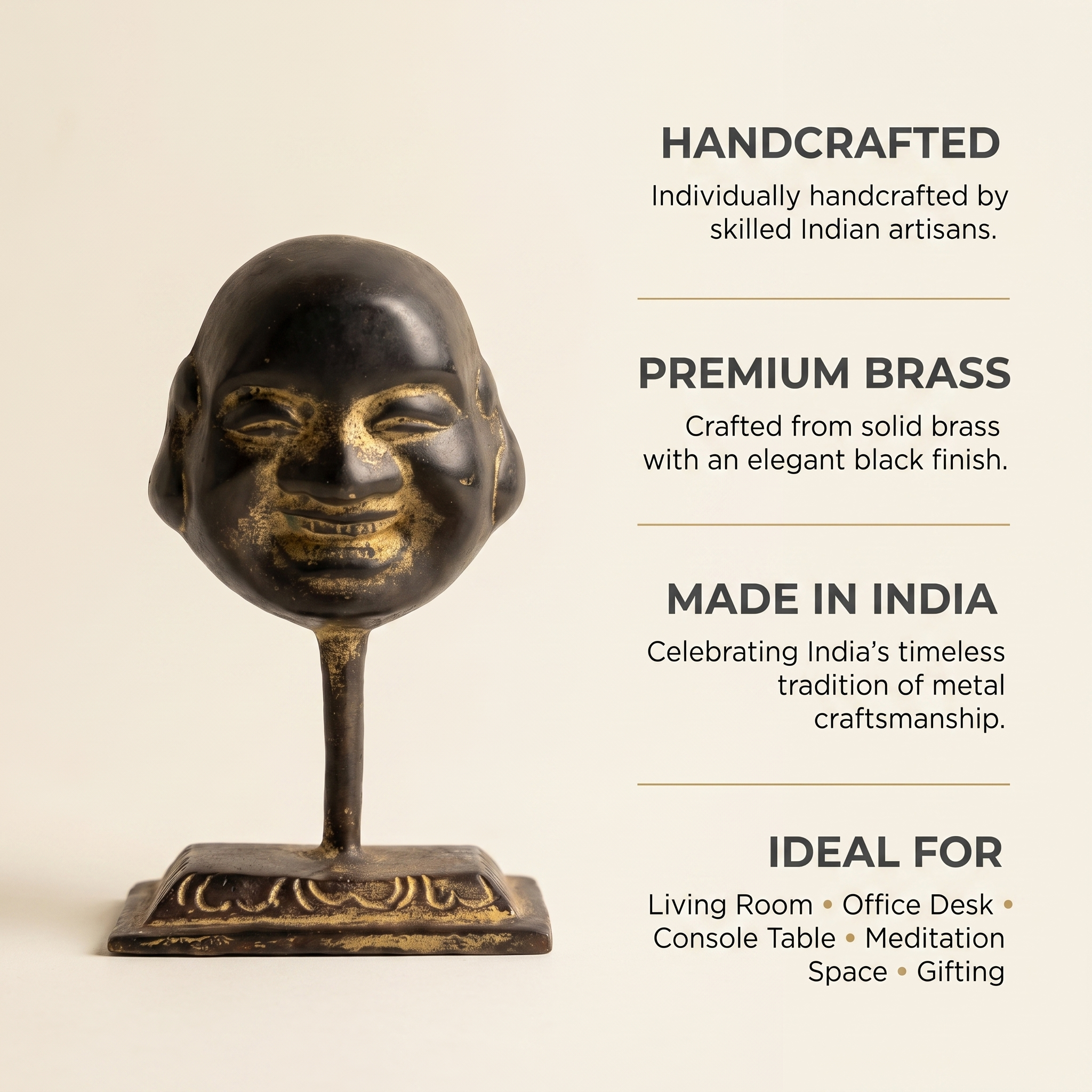 Brass Laughing Buddha (Small)| Black Finish | 3.5 Inch