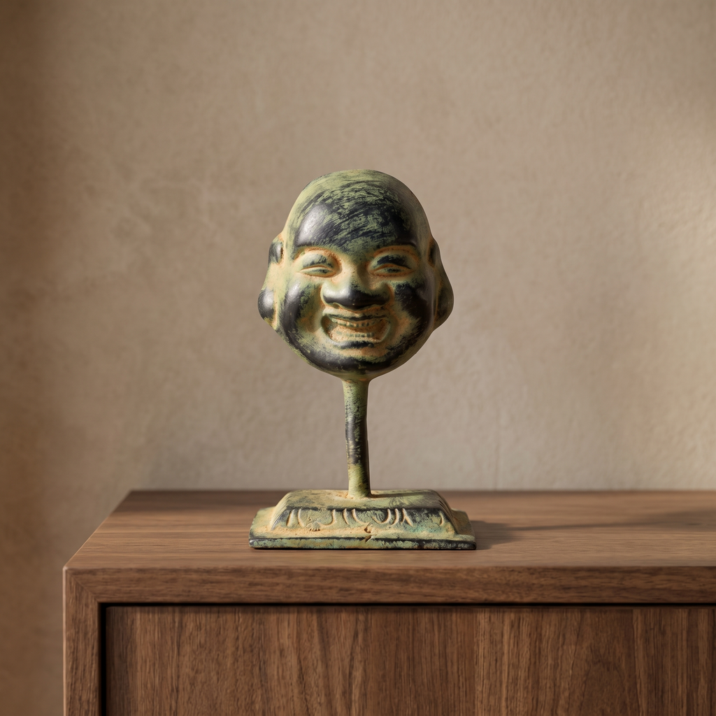 Brass Laughing Buddha (Small) | Dark Green Finish | 3.5 Inch