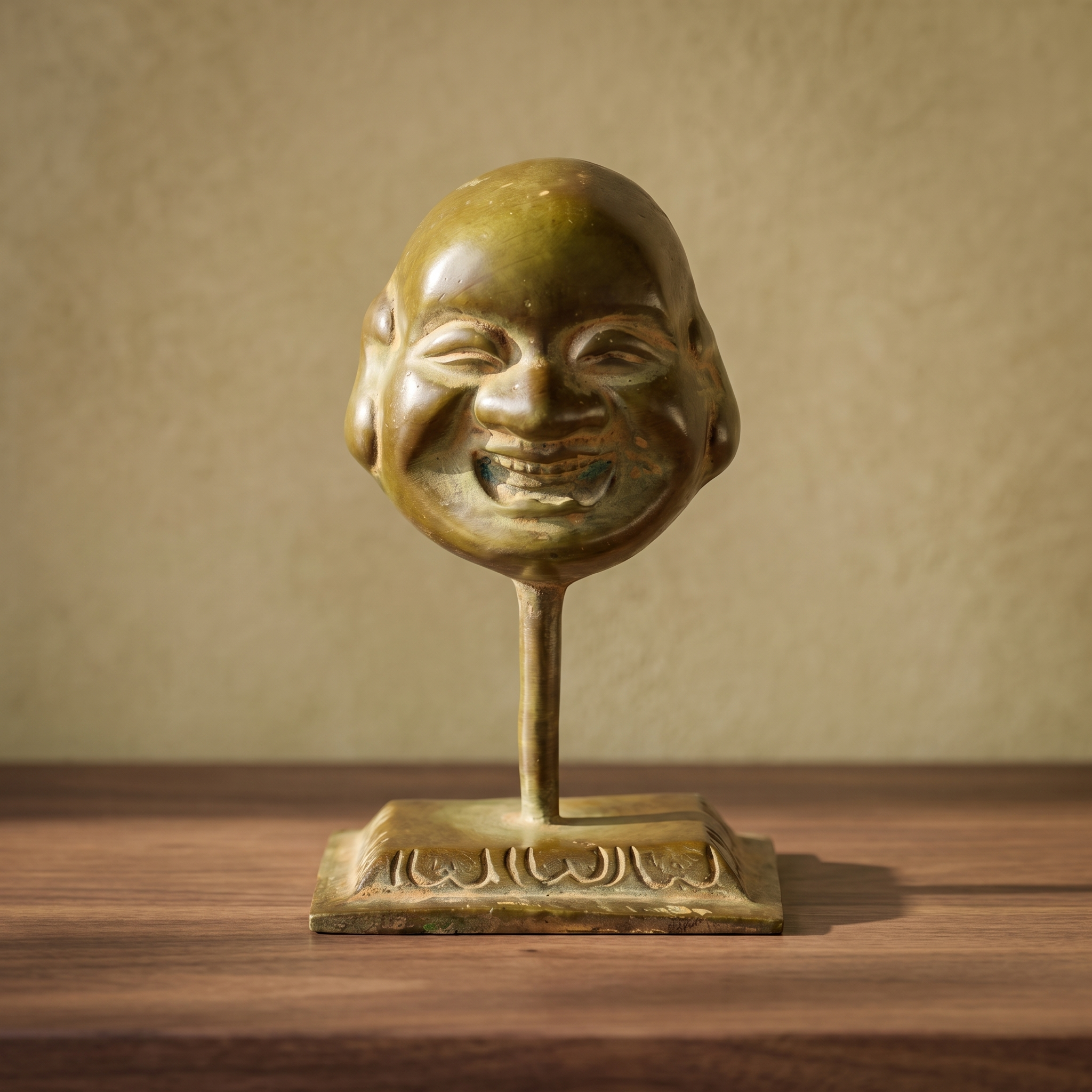 Brass Laughing Buddha (Small) | Brown-Green Finish | 3.5 Inch
