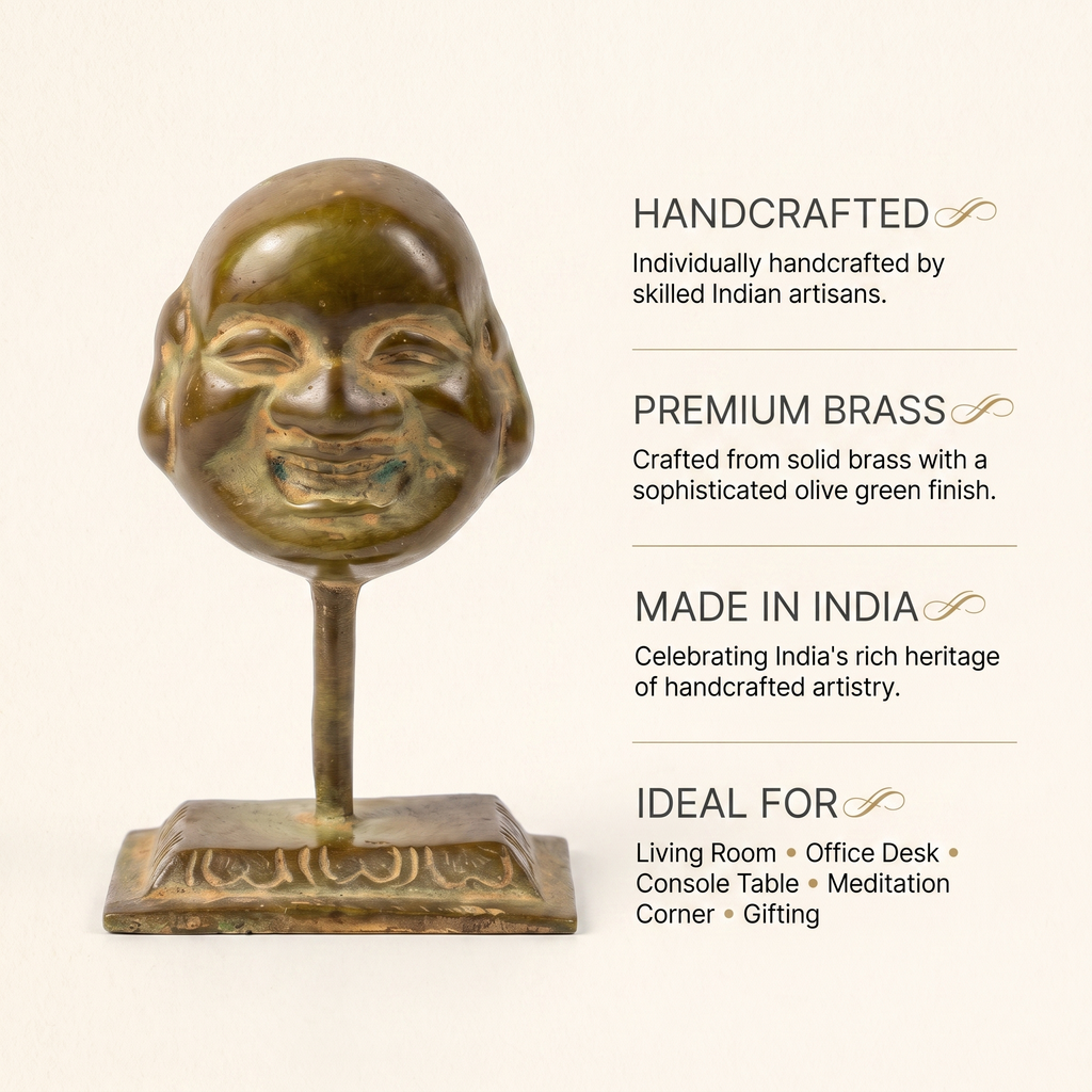 Brass Laughing Buddha (Small) | Brown-Green Finish | 3.5 Inch
