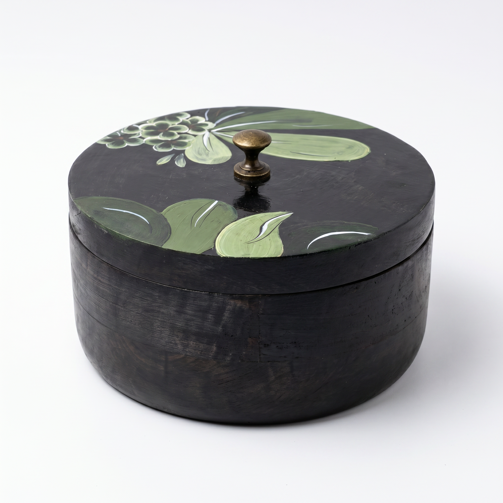 Black Wooden Handpainted Roti Box | 8x8x4 Inches