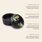Black Wooden Handpainted Roti Box | 8x8x4 Inches