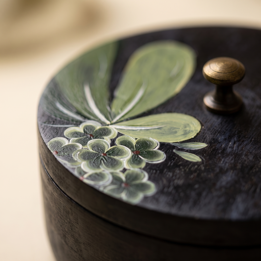 Black Wooden Handpainted Roti Box | 8x8x4 Inches