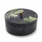 Black Wooden Handpainted Roti Box | 8x8x4 Inches