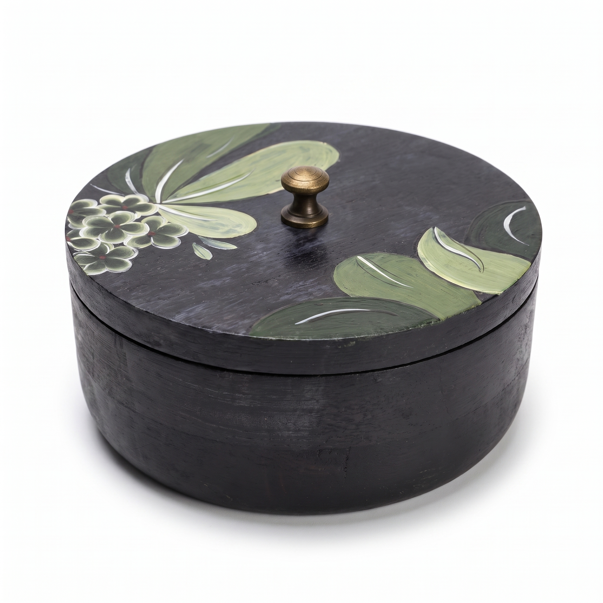 Black Wooden Handpainted Roti Box | 8x8x4 Inches