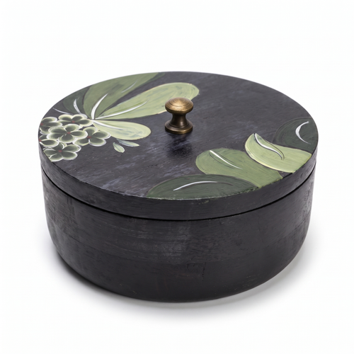 Black Wooden Handpainted Roti Box | 8x8x4 Inches