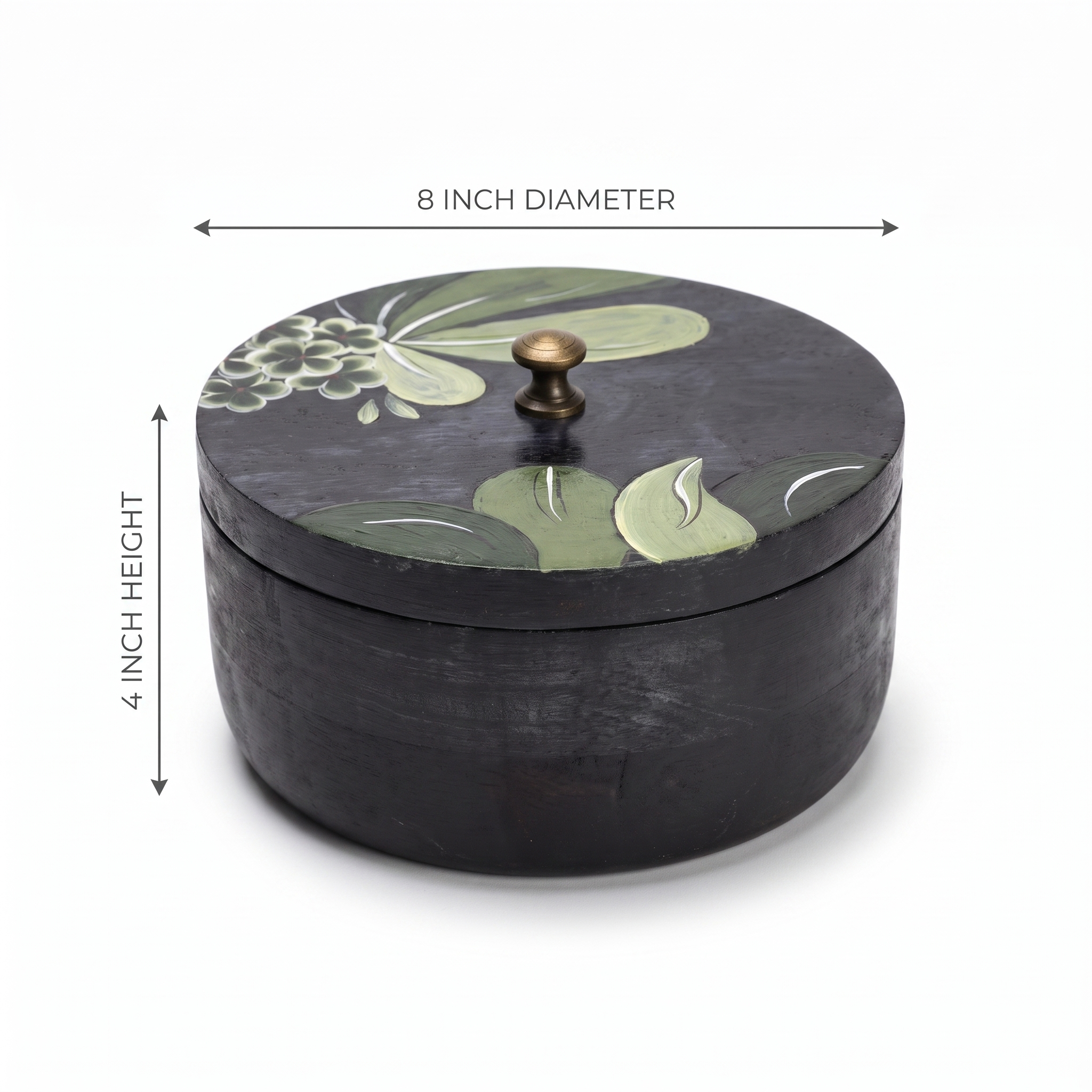Black Wooden Handpainted Roti Box | 8x8x4 Inches