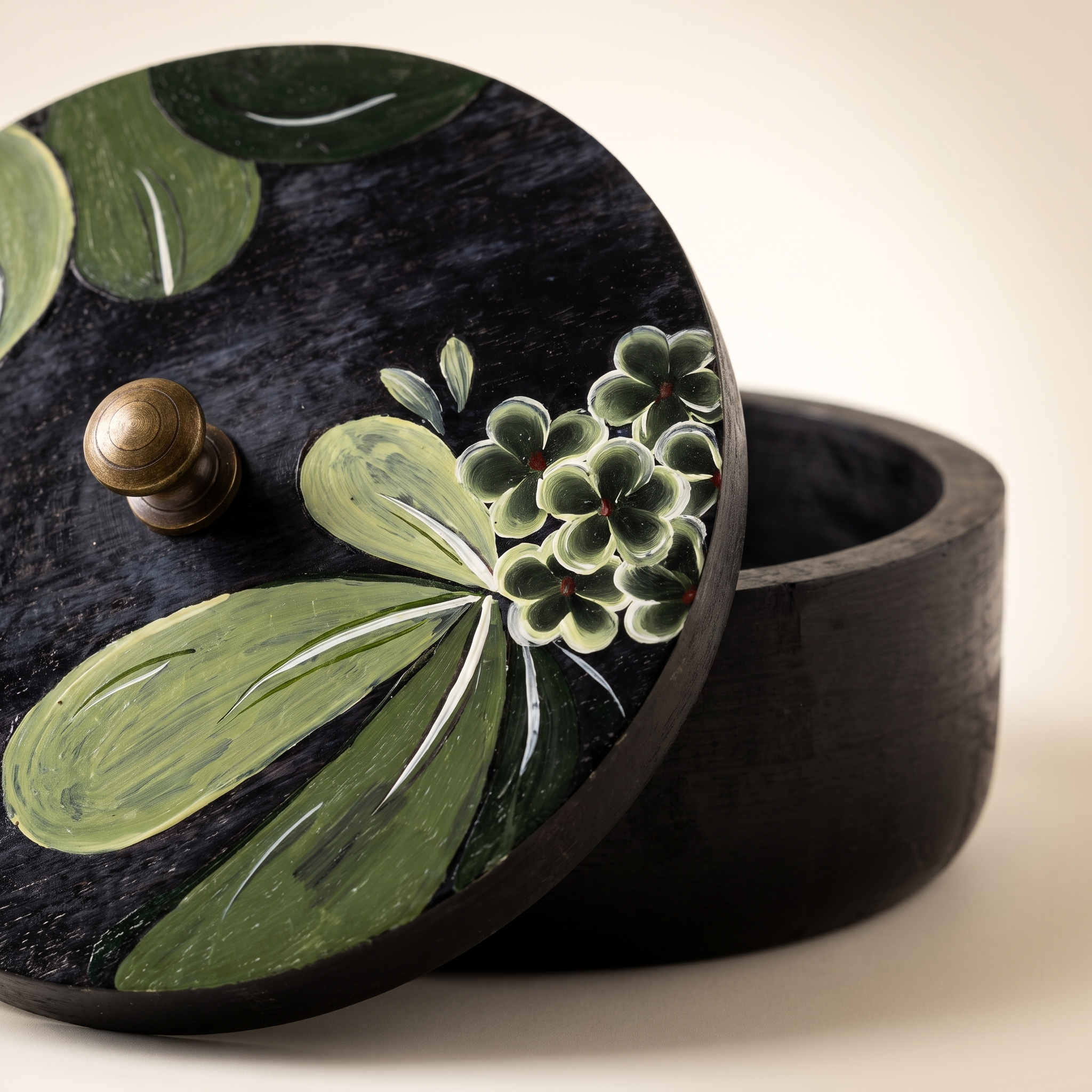 Black Wooden Handpainted Roti Box | 8x8x4 Inches