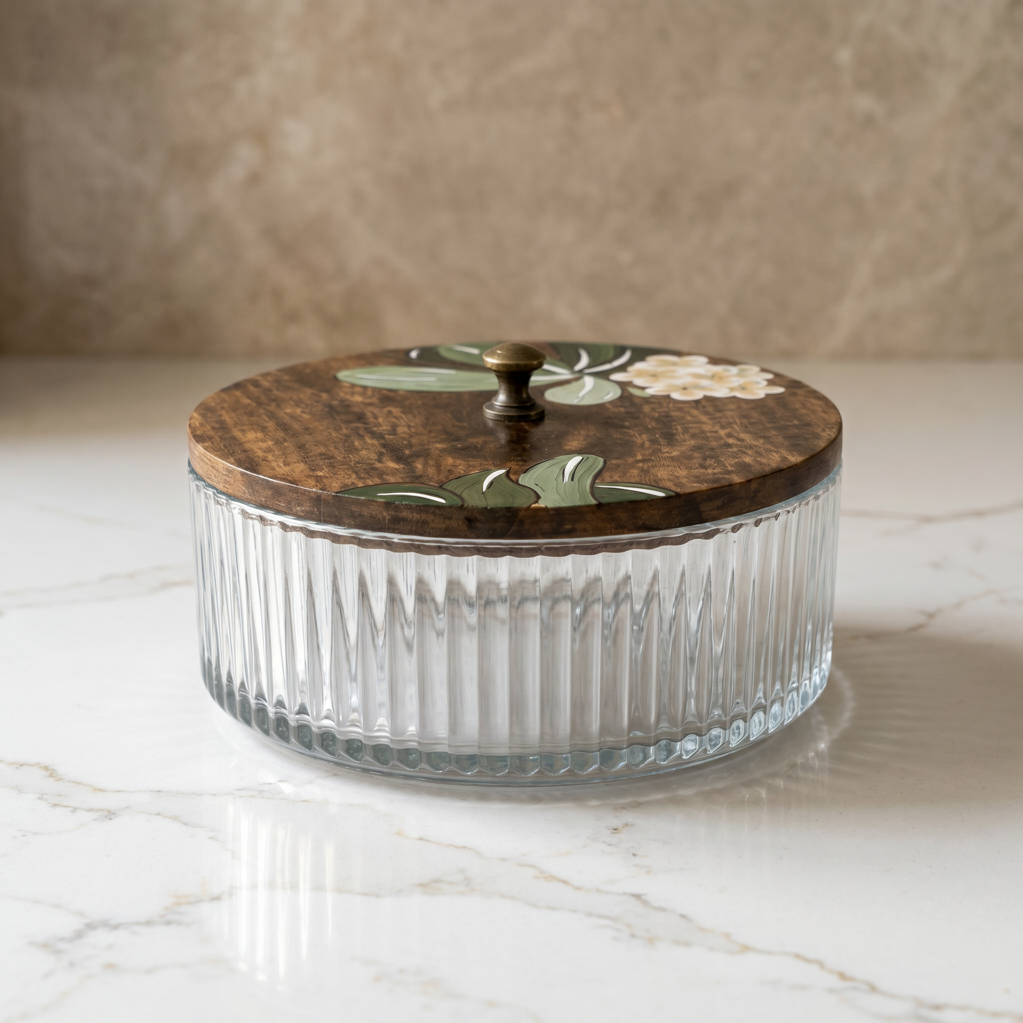 Glass Roti Box | Handpainted Top | 8.5x8.5x3 Inches