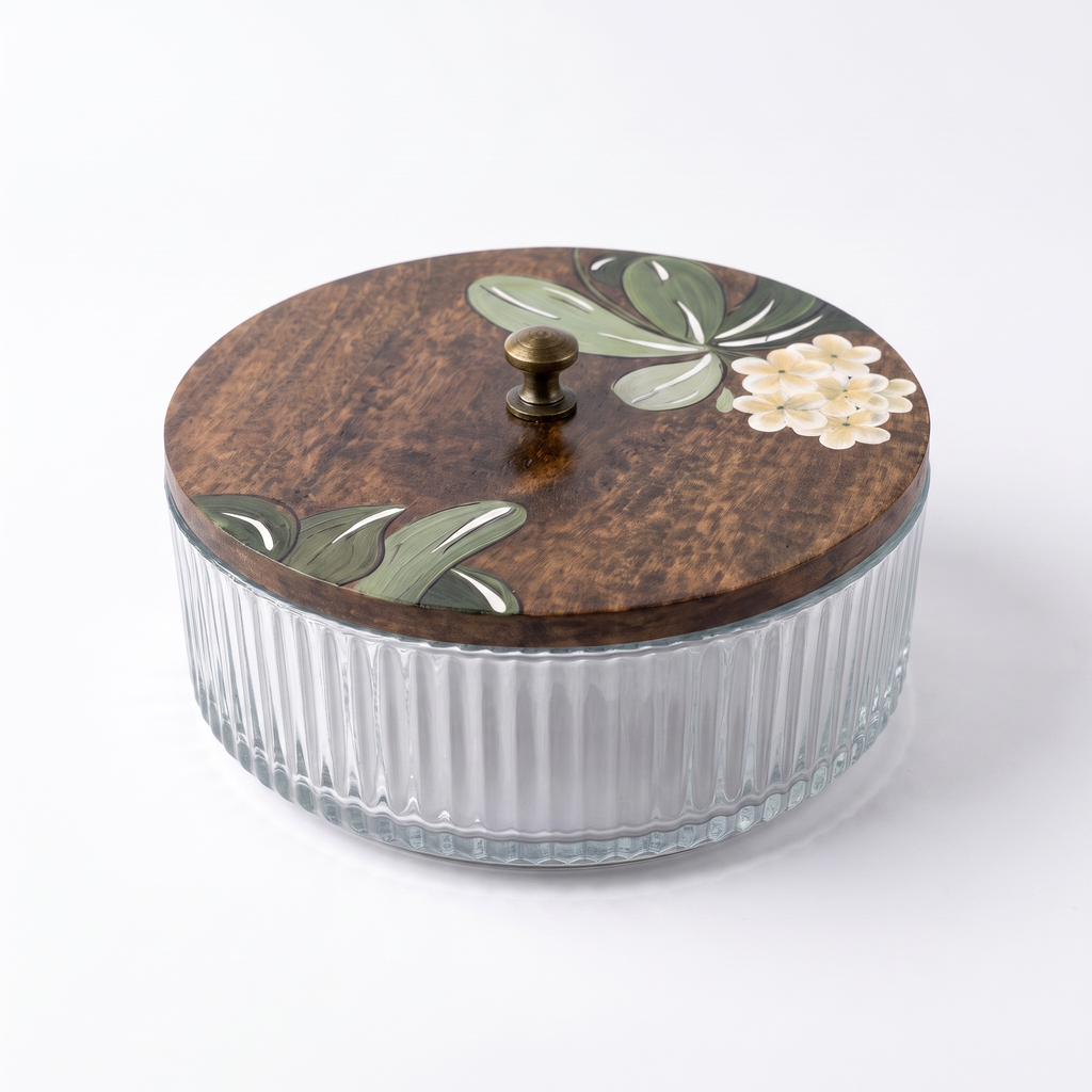 Glass Roti Box | Handpainted Top | 8.5x8.5x3 Inches