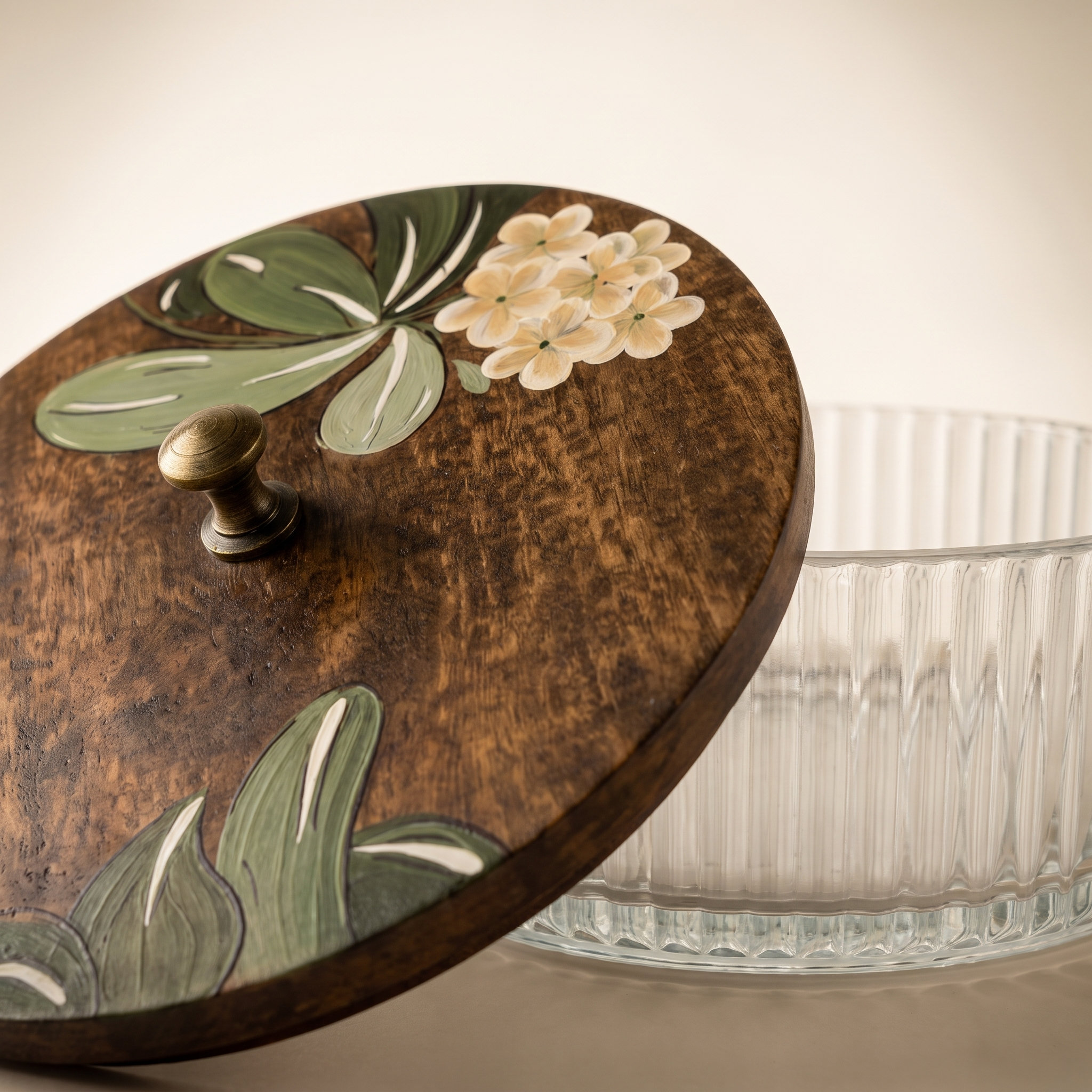 Glass Roti Box | Handpainted Top | 8.5x8.5x3 Inches