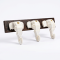 Wooden Elephant Keychain Holder | Brown Base | 7x18x3 Inch | White Elephants