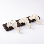 Wooden Elephant Keychain Holder | Brown Base | 7x18x3 Inch | White Elephants