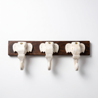 Wooden Elephant Keychain Holder | Brown Base | 7x18x3 Inch | White Elephants