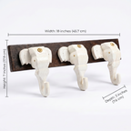 Wooden Elephant Keychain Holder | Brown Base | 7x18x3 Inch | White Elephants