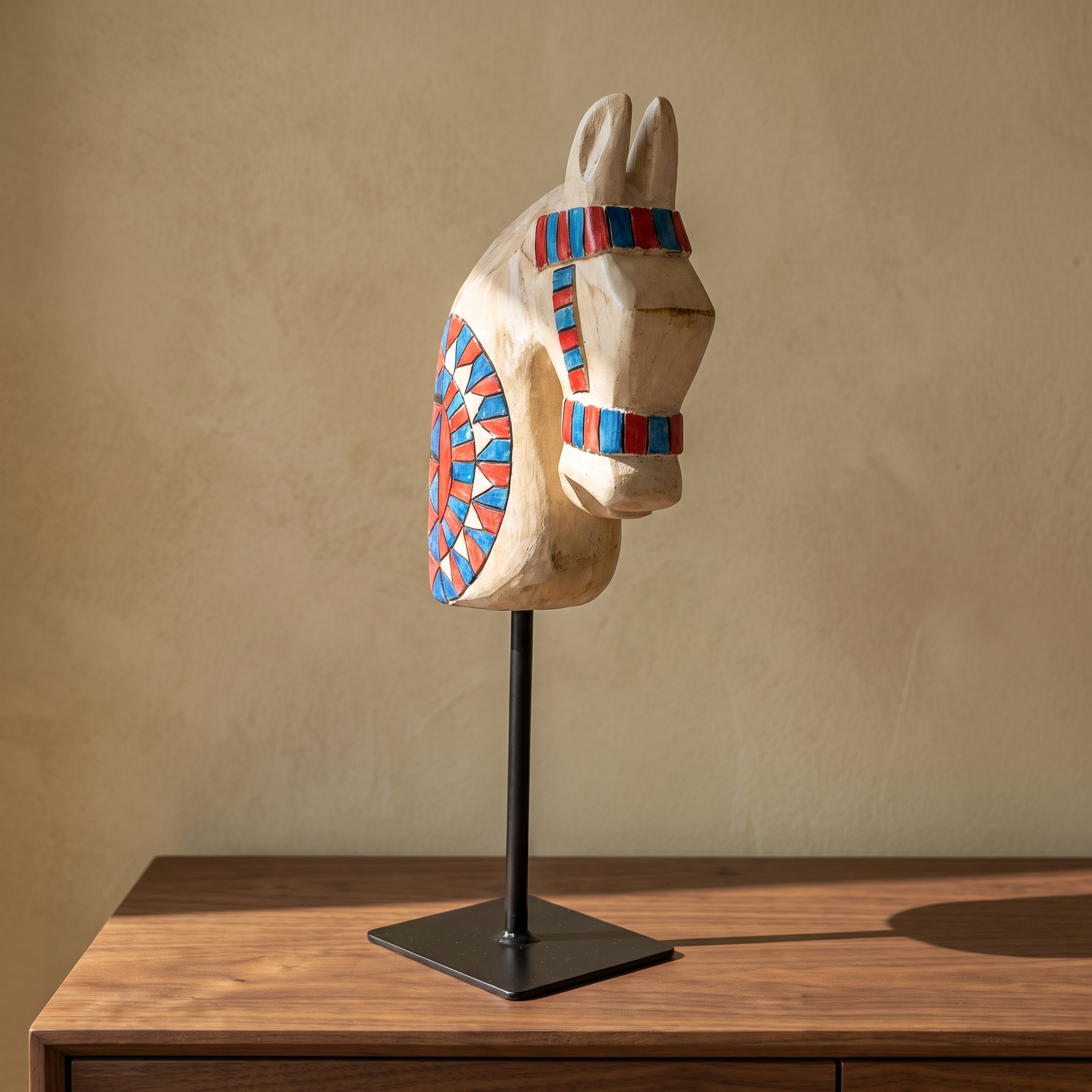 Wooden Horse on Metal Stand | White | H -13.5 inch & 4x3 inch base