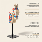 Wooden Horse on Metal Stand | White | H -13.5 inch & 4x3 inch base