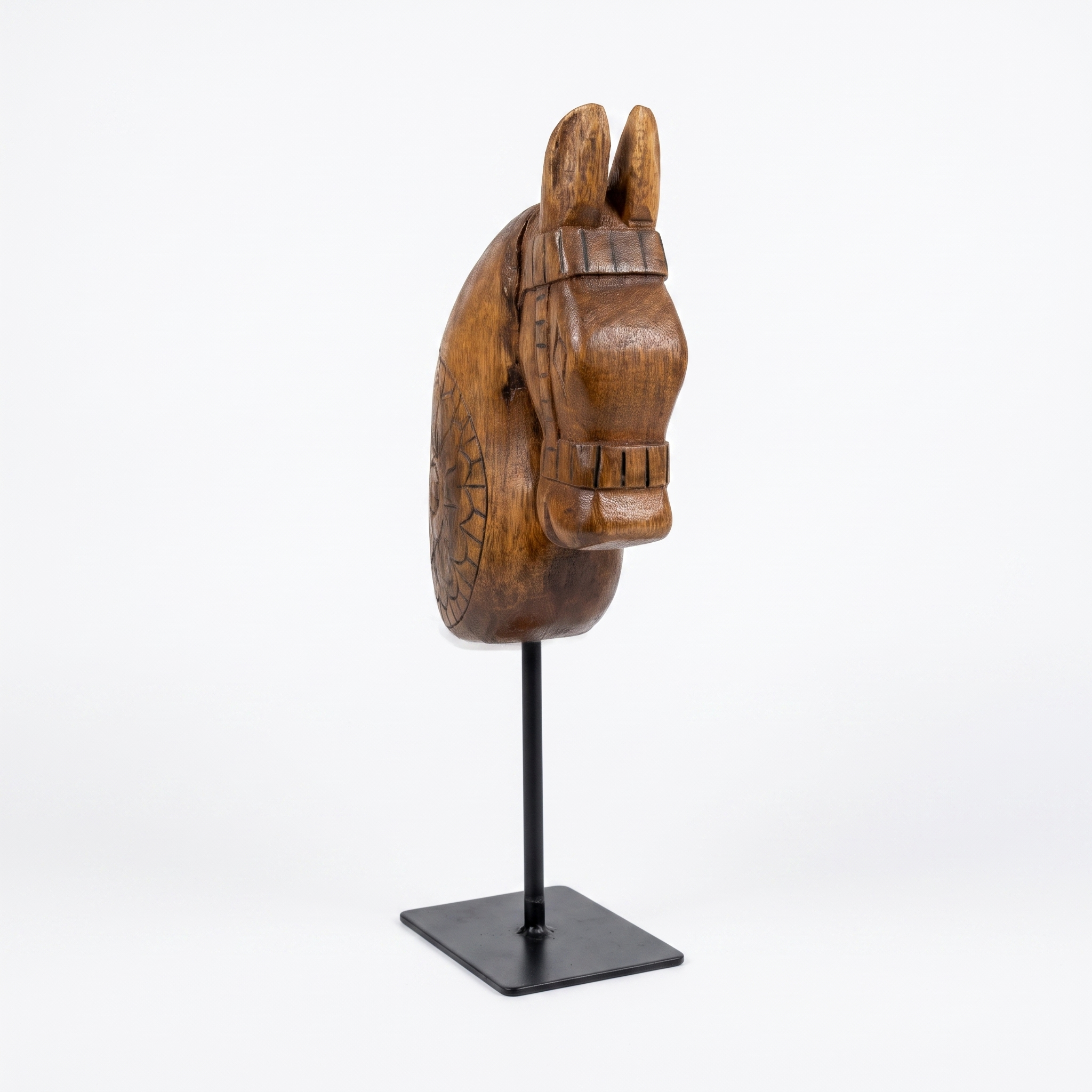 Wooden Horse on Metal Stand | Natural | H -13.5 inch & 4x3 inch base
