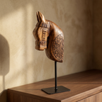 Wooden Horse on Metal Stand | Natural | H -13.5 inch & 4x3 inch base