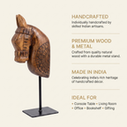Wooden Horse on Metal Stand | Natural | H -13.5 inch & 4x3 inch base