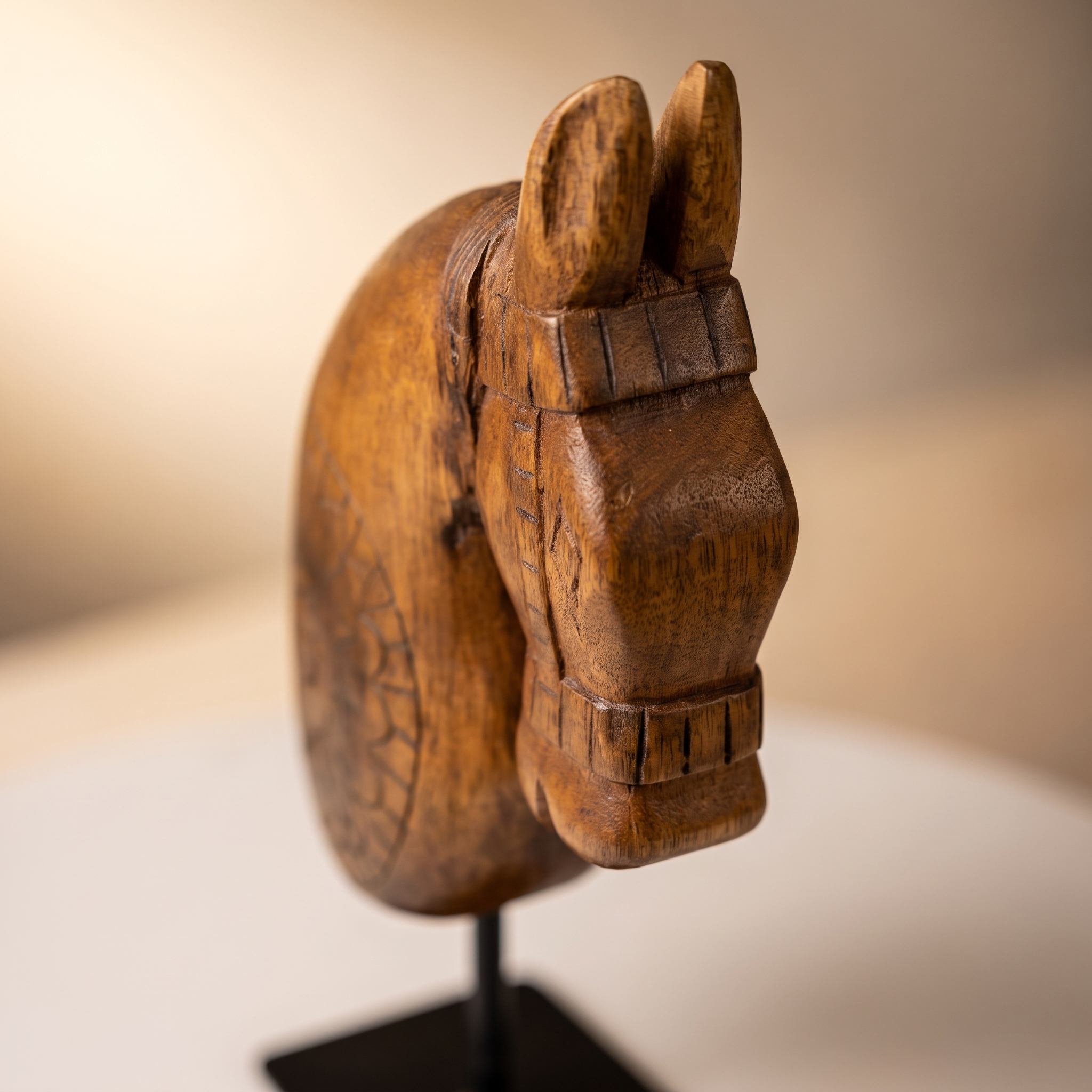 Wooden Horse on Metal Stand | Natural | H -13.5 inch & 4x3 inch base