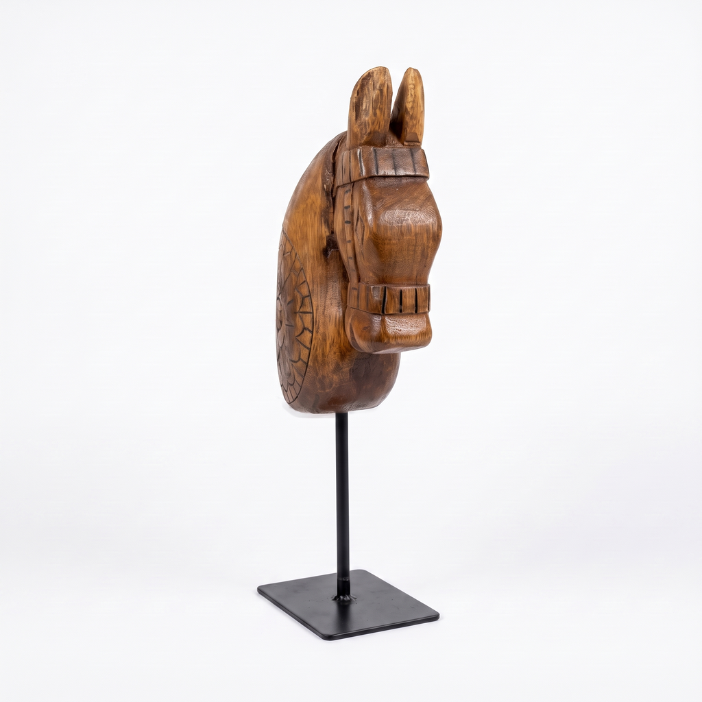 Wooden Horse on Metal Stand | Natural | H -13.5 inch & 4x3 inch base