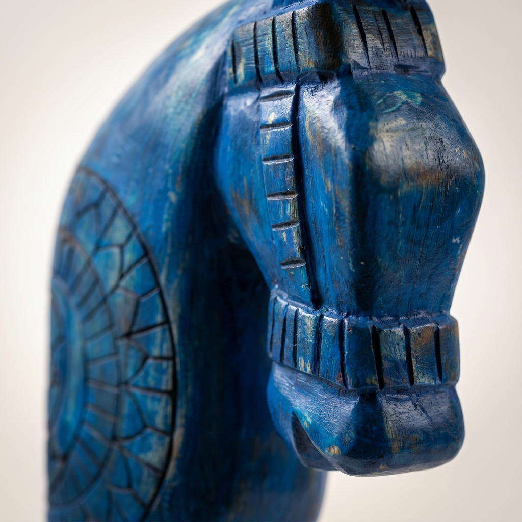 Wooden Horse on Metal Stand | Blue | H -13.5 inch & 4x3 inch base