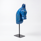 Wooden Horse on Metal Stand | Blue | H -13.5 inch & 4x3 inch base