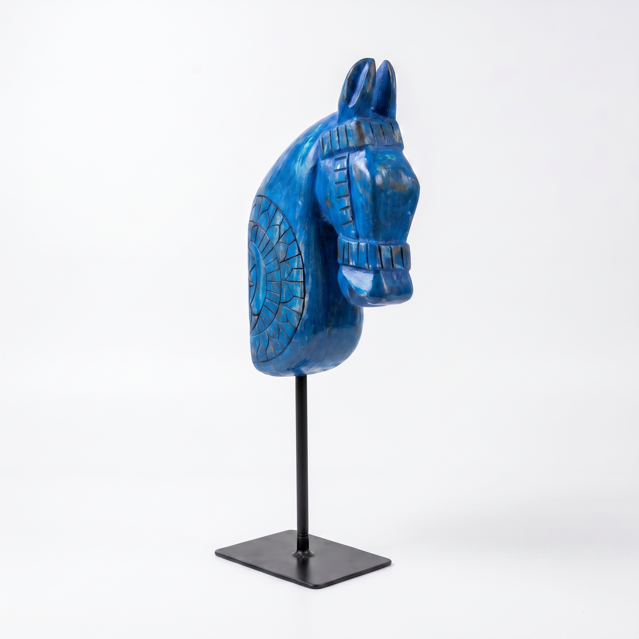 Wooden Horse on Metal Stand | Blue | H -13.5 inch & 4x3 inch base
