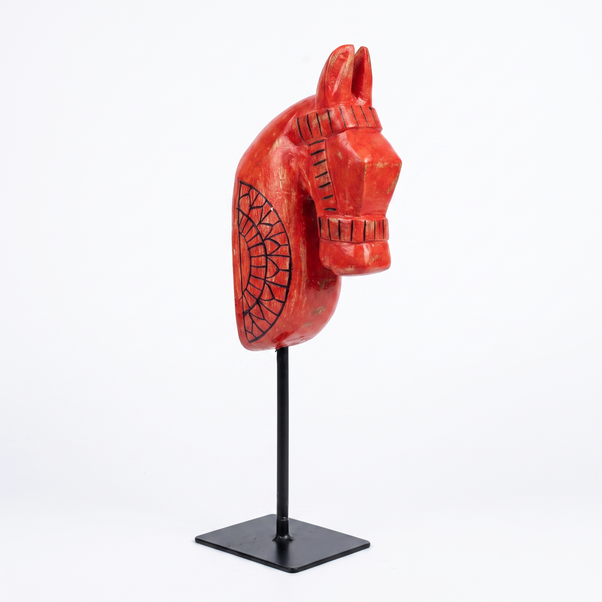Wooden Horse on Metal Stand | Red | H -13.5 inch & 4x3 inch base