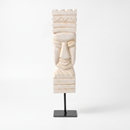 Wooden Tribal Sculpture on Metal Stand | White | H -17 inch 3x4 inch base