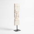 Wooden Tribal Sculpture on Metal Stand | White | H -17 inch 3x4 inch base