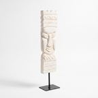 Wooden Tribal Sculpture on Metal Stand | White | H -17 inch 3x4 inch base
