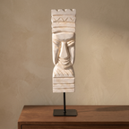 Wooden Tribal Sculpture on Metal Stand | White | H -17 inch 3x4 inch base