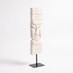Wooden Tribal Sculpture on Metal Stand | White | H -17 inch 3x4 inch base