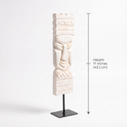 Wooden Tribal Sculpture on Metal Stand | White | H -17 inch 3x4 inch base