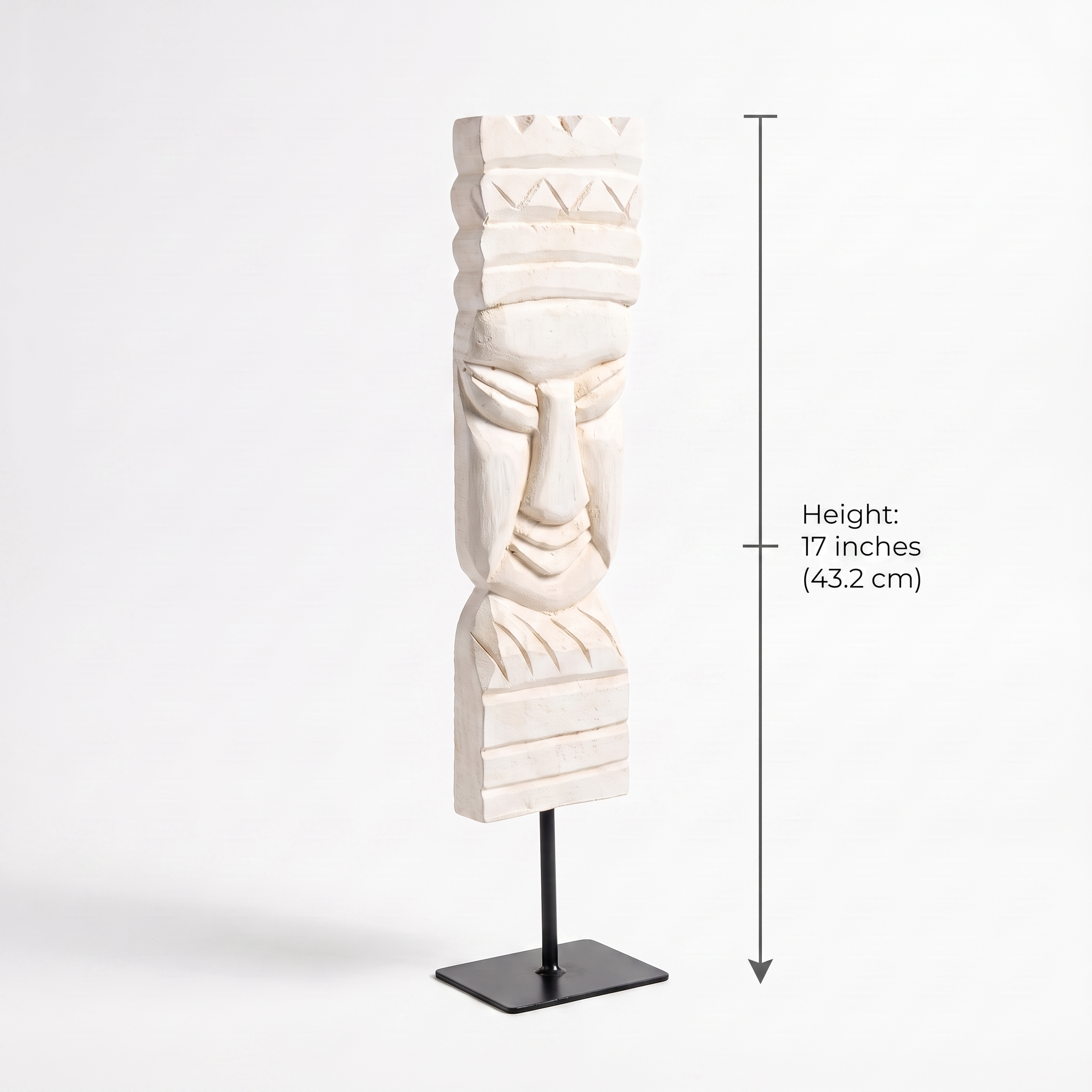 Wooden Tribal Sculpture on Metal Stand | White | H -17 inch 3x4 inch base