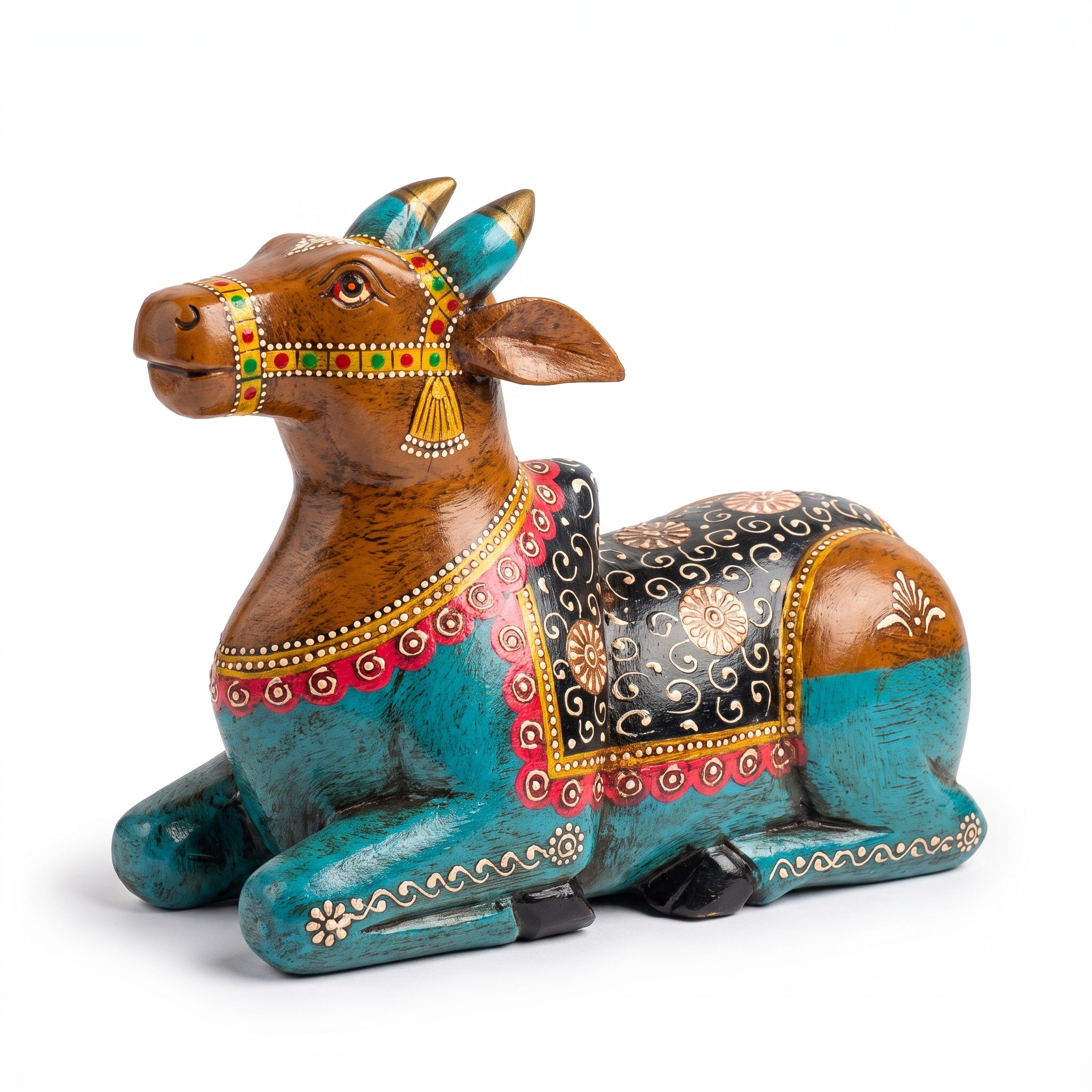 Handpainted Nandi Multicolour | Brown-Blue | 9x7x3.5inch