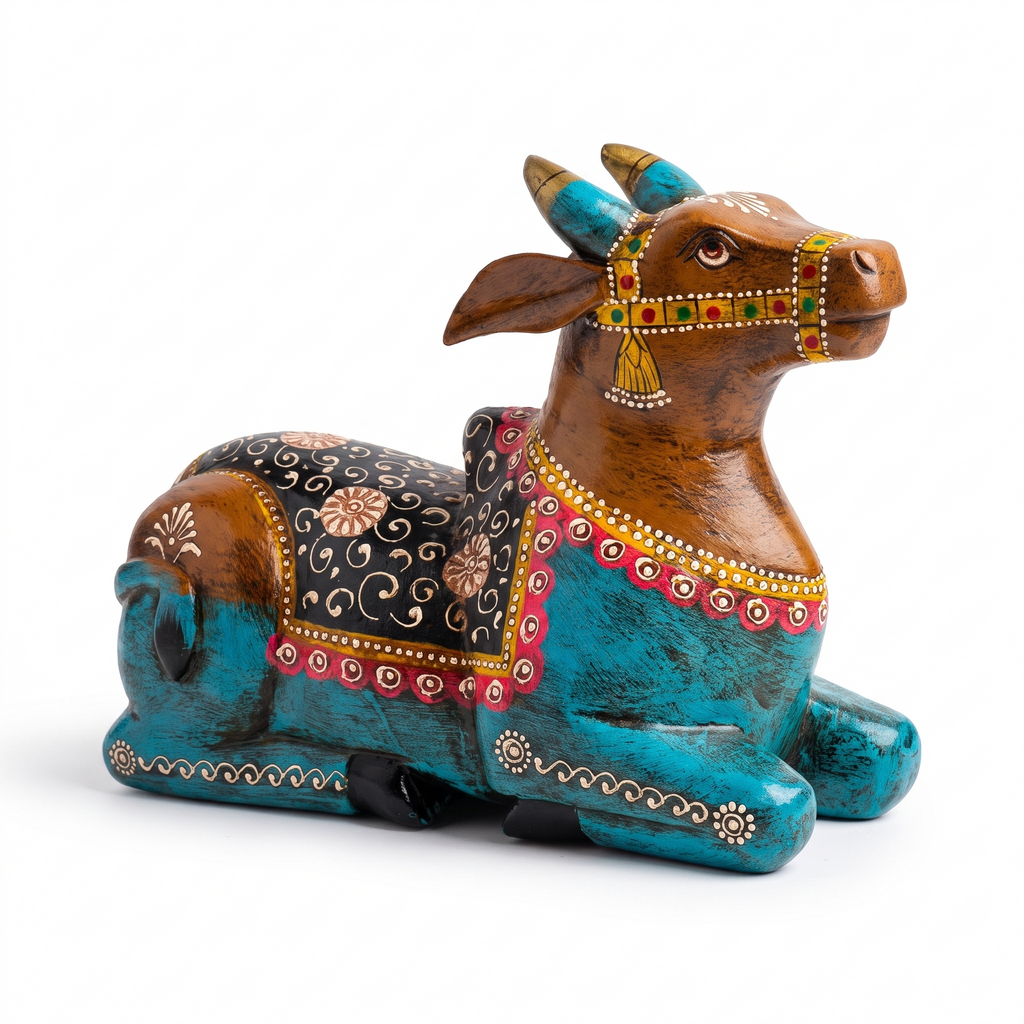 Handpainted Nandi Multicolour | Brown-Blue | 9x7x3.5inch