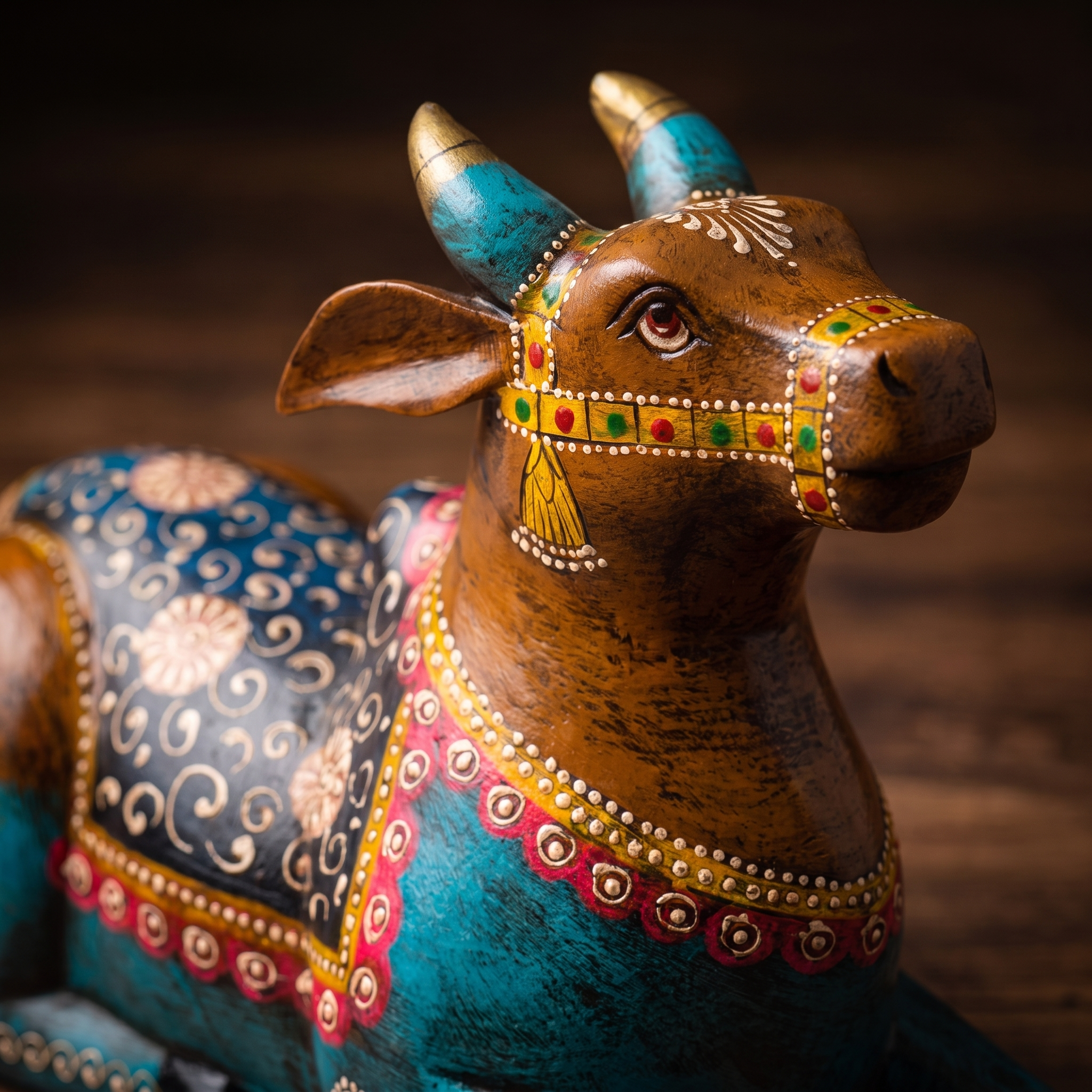 Handpainted Nandi Multicolour | Brown-Blue | 9x7x3.5inch