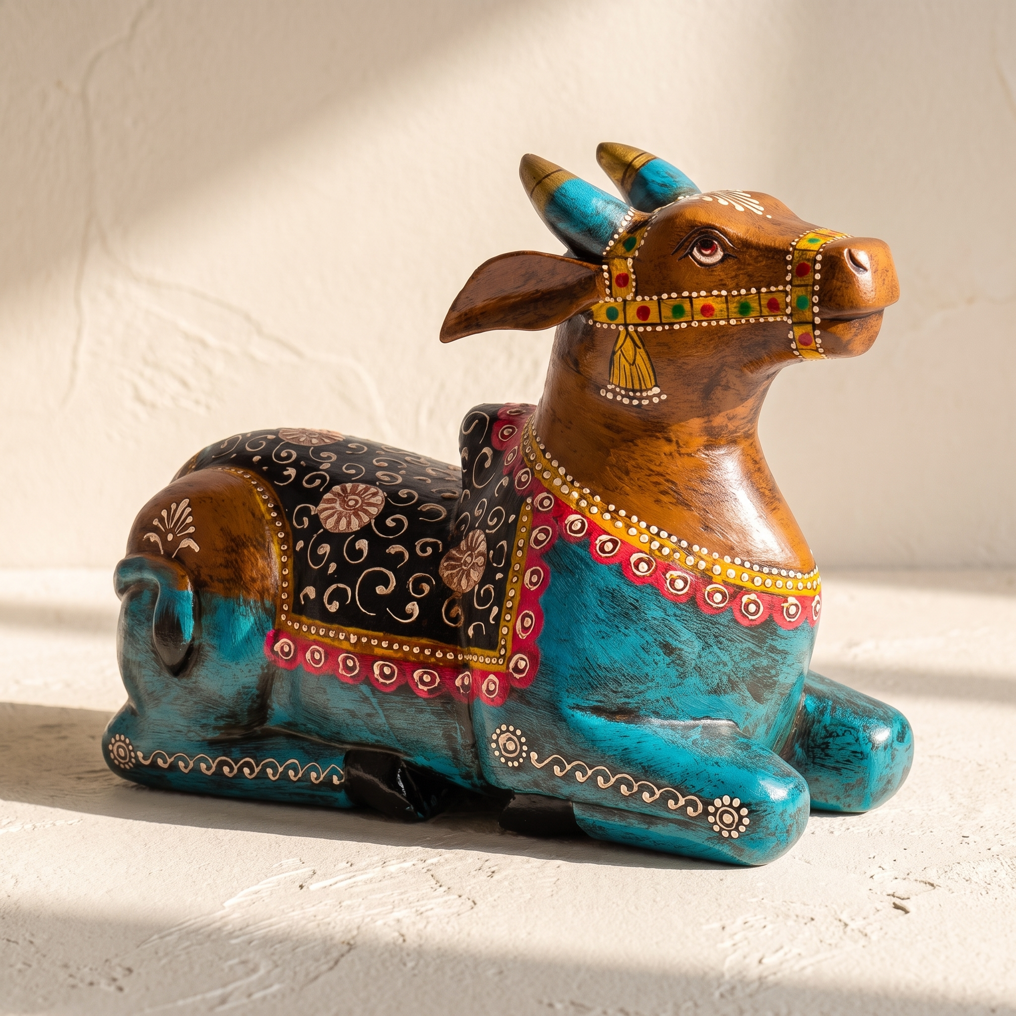 Handpainted Nandi Multicolour | Brown-Blue | 9x7x3.5inch