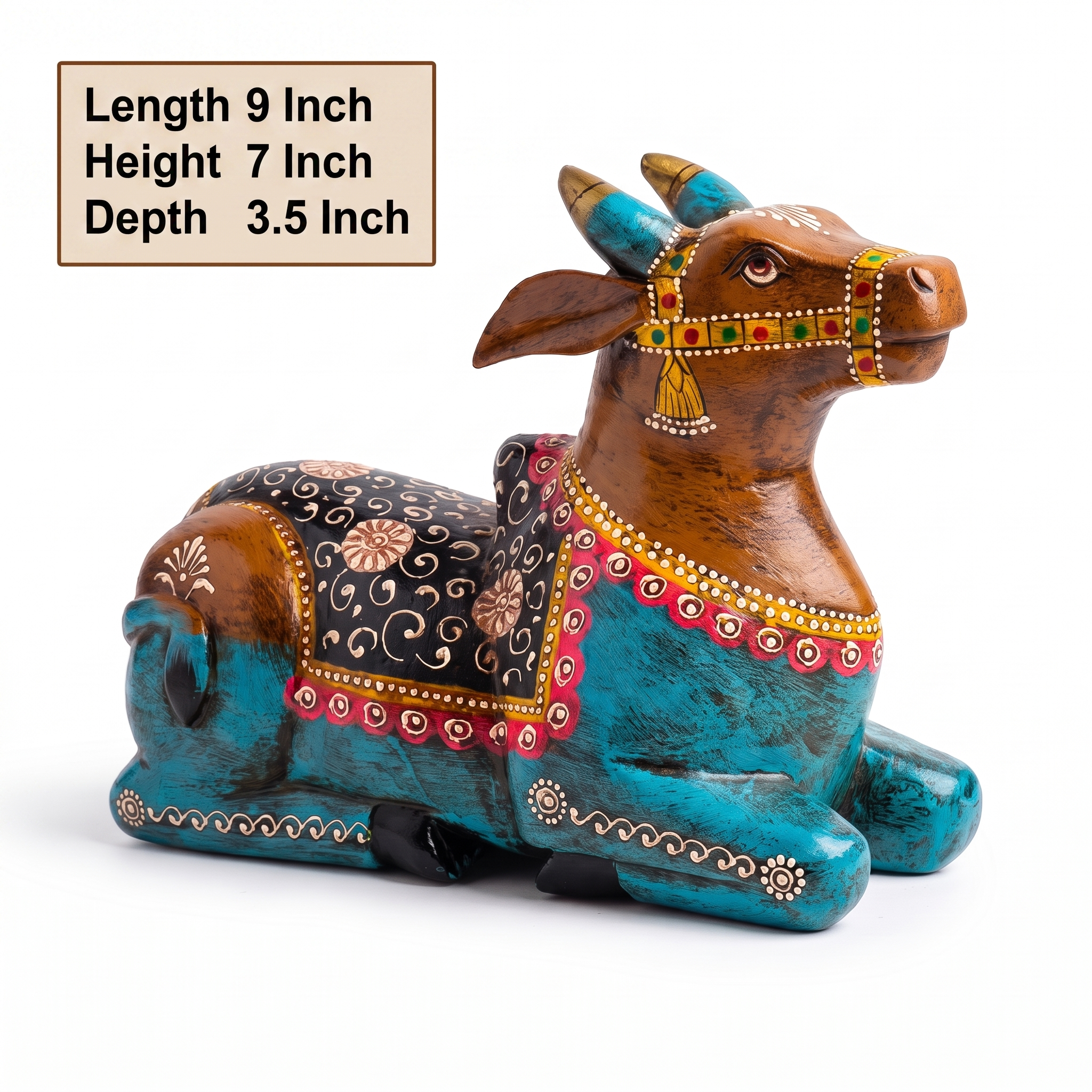 Handpainted Nandi Multicolour | Brown-Blue | 9x7x3.5inch