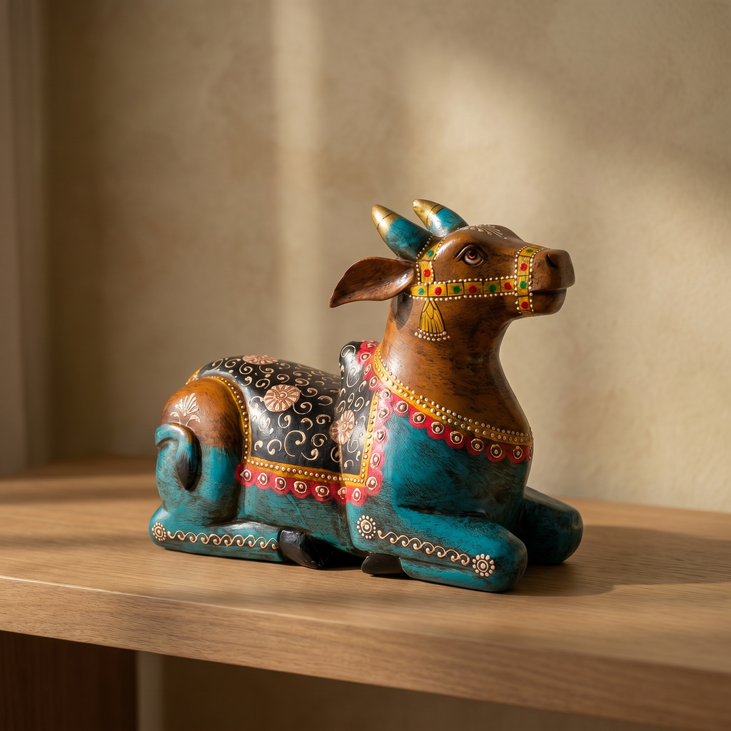 Handpainted Nandi Multicolour | Brown-Blue | 9x7x3.5inch