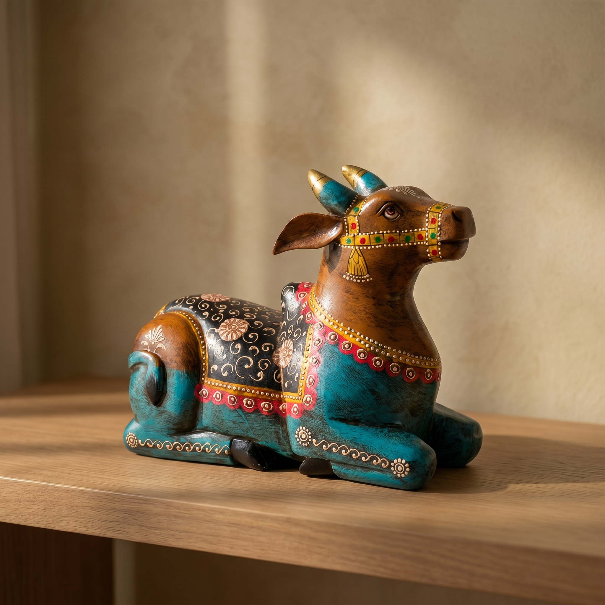 Handpainted Nandi Multicolour | Brown-Blue | 9x7x3.5inch
