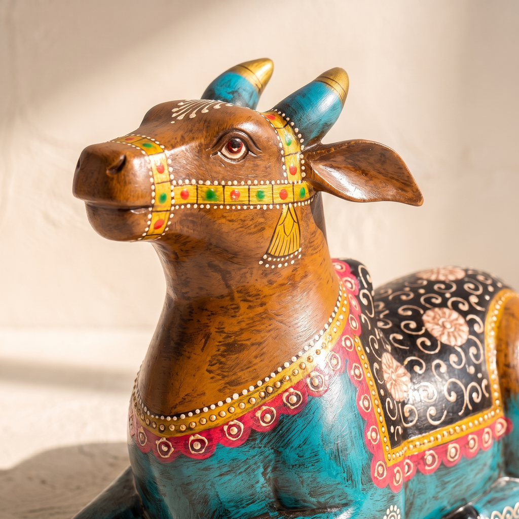 Handpainted Nandi Multicolour | Brown-Blue | 9x7x3.5inch