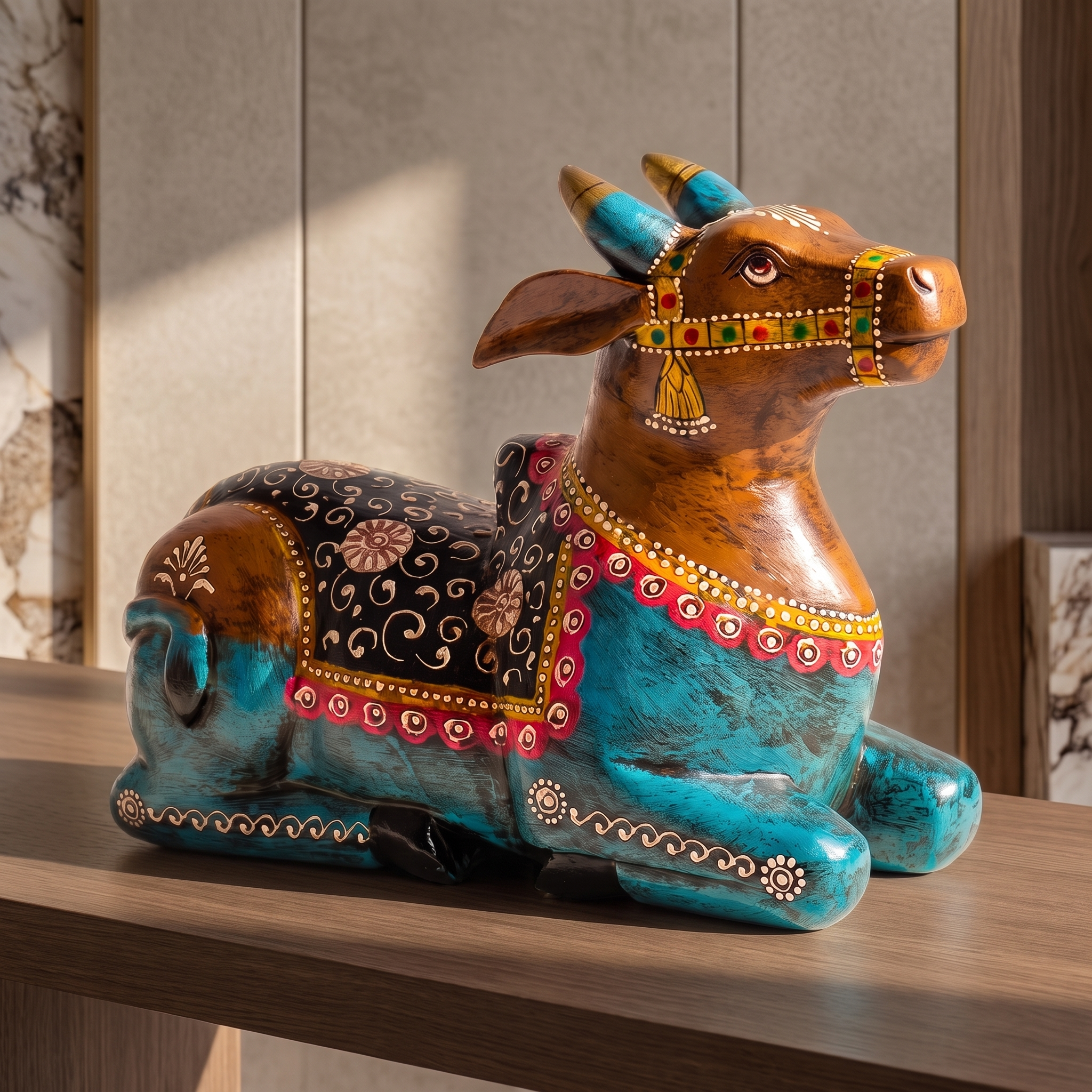 Handpainted Nandi Multicolour | Brown-Blue | 9x7x3.5inch