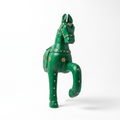 Wooden Horse Wall Hanging | Green with Brass Studded | 13.5x6x3.5 inch